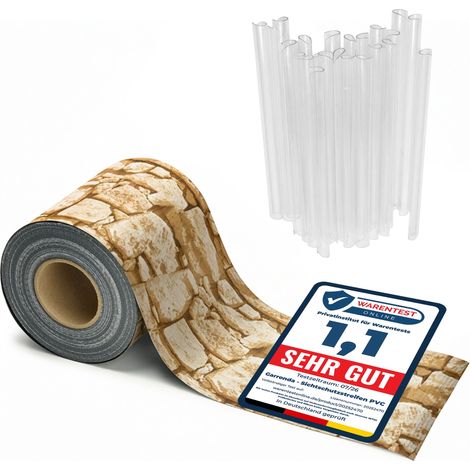 Garronda brise vue jardin balcon PVC 19 cm rouleau 50 m 450 g/m² avec 40 clips, bandes occultantes pour clôture extérieure, compatible panneaux double fil et garde-corps GD-0173 (Pierre originale) (1/5)