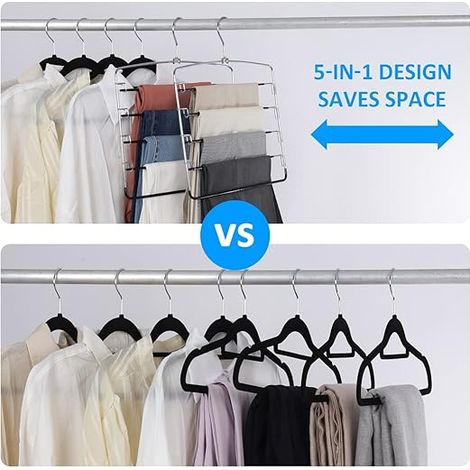 Lot de 3 cintres à pantalons à 5 niveaux, organisateur de placard gain de place avec bras pivotant, cintre métallique multi-niveaux pour pantalons, jeans, leggings et autres vêtements. (1/4)
