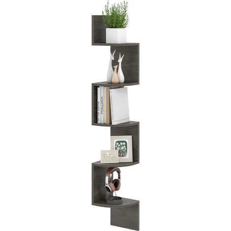 COSTWAY Scaffale Angolare a 5 Livelli, Scaffale Sospeso a Muro, Organizzatore di Stoccaggio a Parete, Espositore in Legno per Soggiorno Camera da Letto e Cucina, 20 x 20 x 126 cm (Grigio) (1/5)