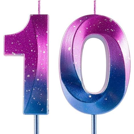Bougies chiffre 10 anniversaire - Galaxie dégradée - Violet et bleu - Cire diamant 3D - Décoration gâteau fête anniversaire (1/5)