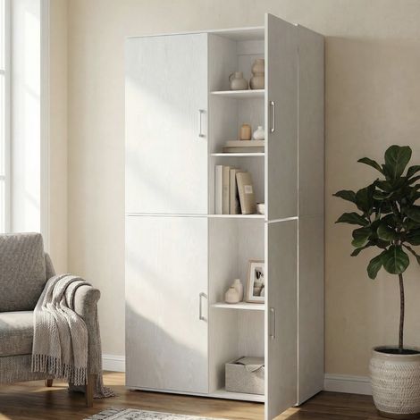 Vasagle – Armoire de rangement 4 portes – Structure robuste avec système anti-basculement – Dimensions 80 x 40 x 180 cm – Pour bureau et chambre – Blanc