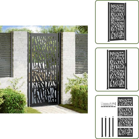 Gartentor Schwarz 105x205 cm Stahl Spurendesign - Gartentor - Gartentore - Zauntor - Sicherheitstor (1/5)
