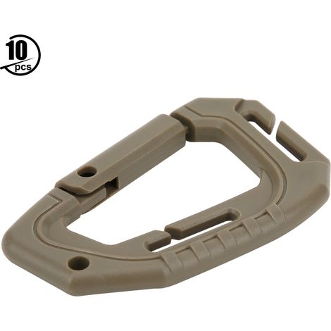 Lot de 10 mousquetons en plastique haute résistance avec anneau en D, porte-clés et boucle pour l'escalade en extérieur (marron) (1/5)