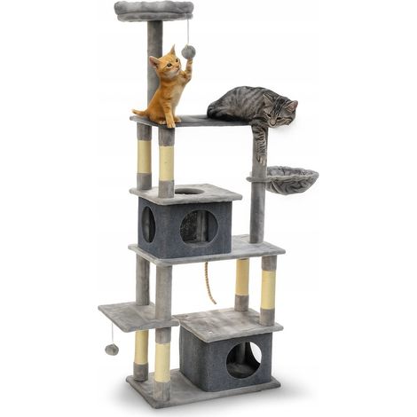 Kratzbaum für Katzen, Bett, Haus, 7 Ebenen, 160 cm, grau, Royal&Petsky