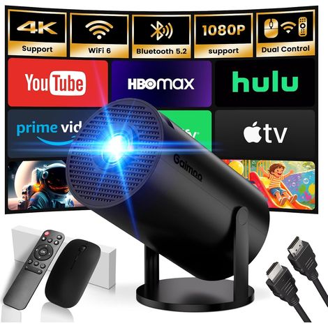 Vidéoprojecteur 2026 Upgraded Supporte 4K 1080P WiFi 6 Bluetooth 5.2 App intégrée Rétroprojecteur,Dual Contrôle,Auto Keystone 180°Rotation Compatible avec HDMI/TV Stick/USB,Projecteur Video Noir (1/5)