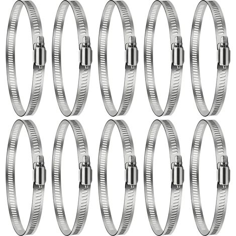 10 Colliers de Serrage en Acier Inoxydable - 20-200 mm - Colliers de Serrage 304 Inox Réglables - Grands Colliers de Serrage - Convient pour Tuyau D'évacuation, Ventilation de Sèche-Linge (1/5)