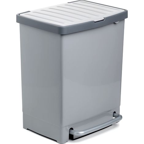 TATAY Contenitore Differenziata con Pedale 25L  Divisorio Interno per 2 Rifiuti  Interno ed Esterno  Per Sacchetti da 30L  Plastica Resistente Senza BPA  33,5x31x42 cm, Grigio (1/5)