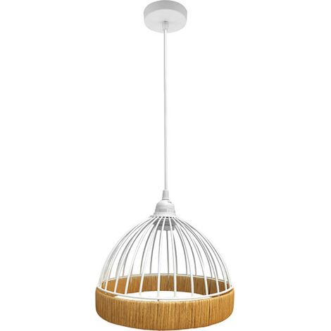 Lámpara colgante Gastón Blanco/Natural Metal y Ratán 1xE27 (2772xØ25x25cm)