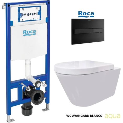 Bâti Support Roca Duplo Pack réservoir encastrable et plaque PL7 Dual Noir Matt Avec WC Suspendu Rim-ex Avangard blanc AQUA (1/5)