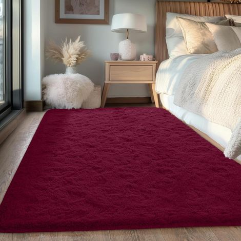 Tapis à Poils Longs 90x150cm Prune Tapis Doux antidérapant Moelleux Grand tapis pour salon, chambre et espace jeu, confortable pour toute famille et animaux domestiques, avec base antidérapante (1/5)