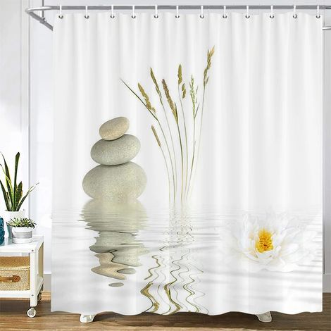 Rideau de douche à motif pierre, rideau en tissu lavable avec crochets, rideau de salle de bain décoratif, pierres, rideaux de douche 3D L180 x H240 cm