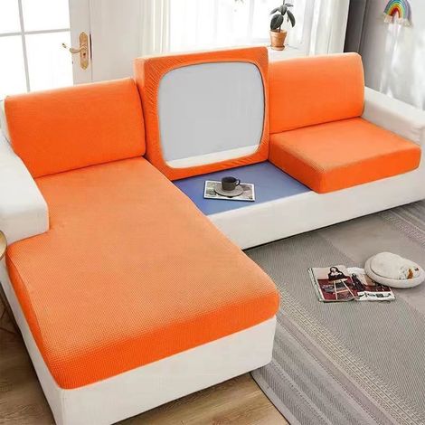 Housse de canapé - Élastique 85 % Polyester 15 % Spandex - Adaptée Canapé Simple à XL - Orange - 1 Pièce (1/5)