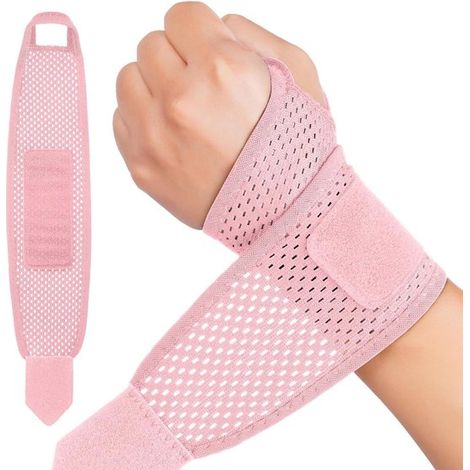 Fascia elastica regolabile per polso per tendinite e sindrome del tunnel carpale - Supporto elastico per dolori articolari, adatta per polso sinistro e destro, rosa (1/5)