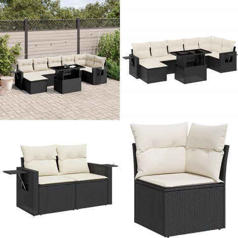 8-tlg. Garten-Sofagarnitur mit Kissen Schwarz Poly Rattan - Gartenmöbel Set - PE-Rattan Möbel - Outdoor Lounge - Gartenlounge - Terrassenmöbel - Home & Living (1/5)