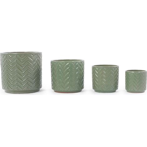 Maceta de cerámica Ø20 cm verde salvia brillante con relieve espiga (1/5)