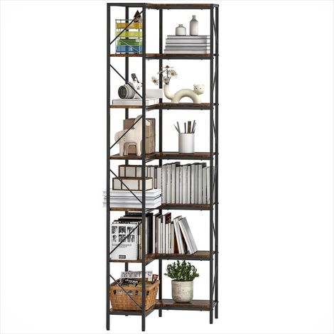 Bibliothèque Étagère d'angle en bois brut 7 niveaux 60 x 60 x (1/5)