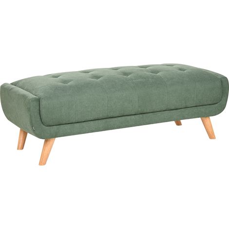 Otomana rectangular tapizado de tela con patas de madera estilo retro verde Habo (1/5)