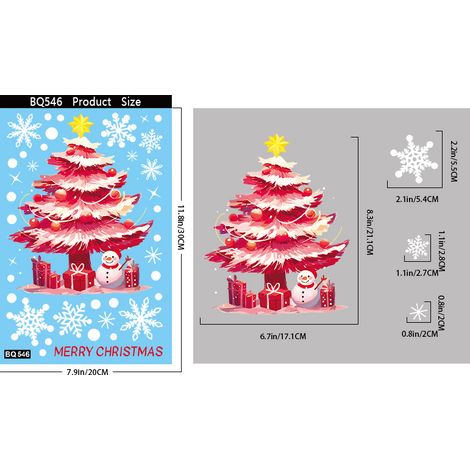 Autocollants de Noël pour fenêtre - Père Noël, sapin de Noël, flocons de neige - Décoration festive - Autocollants statiques pour vitres - BQ546