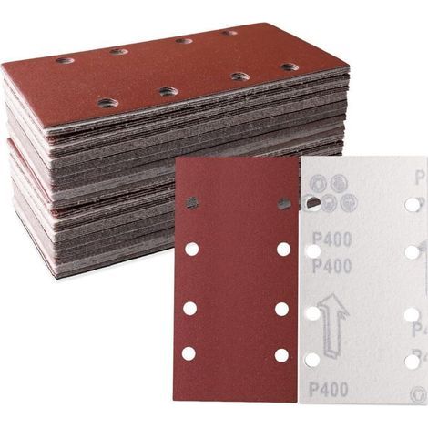 Lot de 50 feuilles abrasives 93 x 185 mm - Papier abrasif carré auto-agrippant 8 trous - 600 grains assortis - le polissage et l'élimination de la rouille (1/4)