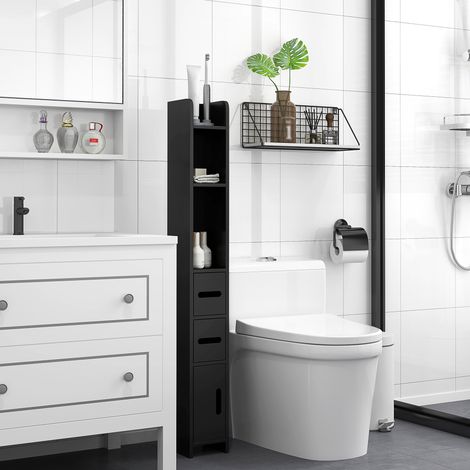 Meuble colonne de salle de bain armoire toilette haute avec étagères et placards - 15 x 17 x 120 cm noir