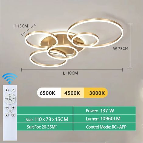 Nordique Simple LED plafond lustre maison éclairage anneau acrylique 3 couleurs réglable luminaire salon chambre luminaire-New Gold 5 Lights