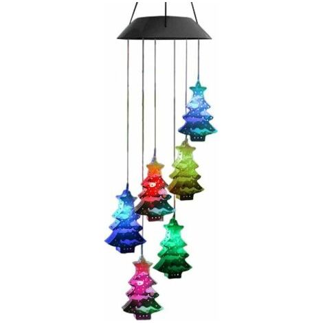 BUNTHAUS Carillon éolien solaire de Noël étanche à LED changeant de couleur pour jardin, terrasse, maison, Ensoleillé (1/5)