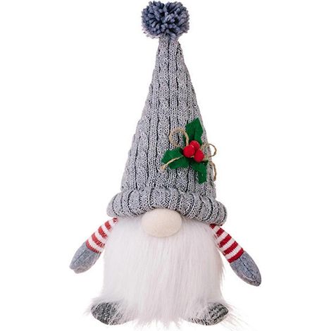 Poupée de Noël Gnome tricoté avec veilleuse LED grise-- (1/5)