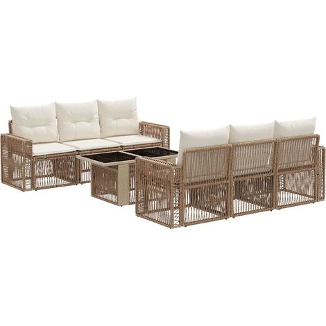 Gartensofa-set 7 stk. Beige und Cremeweiß Poly-Rattan vidaXL (1/5)