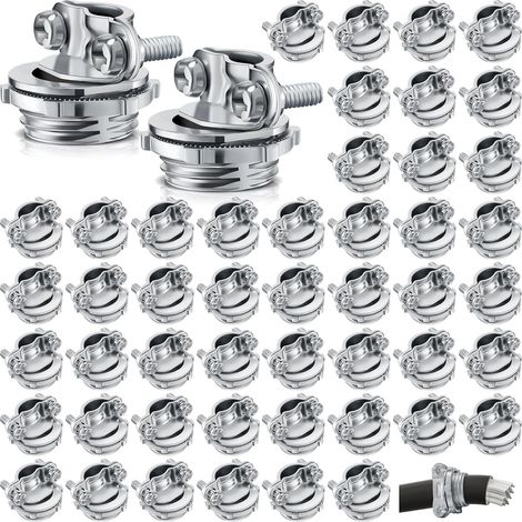 50pcs Cable Connectors,  Clamp Type Cable Connectors Conduit Clamp for Electrical Wires Metal Conduit Protective Cables Silver Zinc,  (1/2 inch) (1/5)