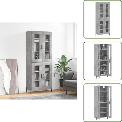 Stauraum - vidaXL Highboard Betongrau 69,5x34x180 cm Holzwerkstoff - Wandhalterung (1/5)