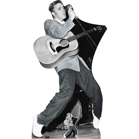 Figurine en carton – Elvis Presley micro et guitare noir et blanc  - Haut 172 cm (1/5)