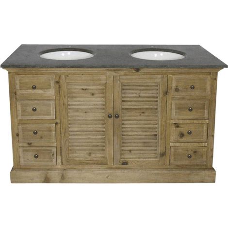 Made In Meubles – Meuble bas de salle de bain en bois recyclé – Dimensions 86x150x62 cm – 2 vasques intégrées – Rangement généreux et unique (1/5)