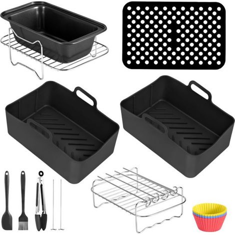 Accessoires pour Friteuse à Air - - 12Pcs - Silicone - Acier Inoxydable - Antiadhésif (1/5)