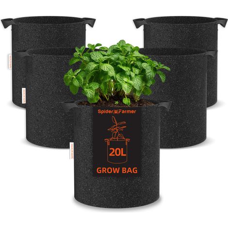 Spider Farmer Lot de 5 sacs de culture de 5 gallons 20L avec poignées en tissu pour plantes d'aération de jardin (1/5)