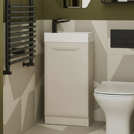 Signature Scribe Floor Standing 1-Door Vanity Unit with Basin 410mm Wide - Matt Latte