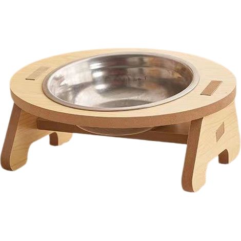 Bol pour chat en acier inoxydable sur support en bois, anti-renversement, design naturel (1/5)
