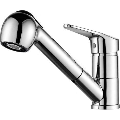 Mitigeur de Cuisine Extractible, Robinet de Cuisine avec Douchette, Mitigeur Evier Bec Bas, Robinet d'Évier de Cuisine Rotatif à 360°, Chromé, Argent (1/5)