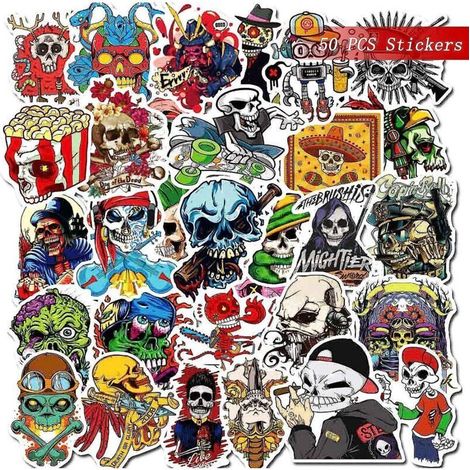 Set di adesivi di Halloween - 50 adesivi a tema notte spettrale per skateboard, illustrazioni clipart (1/5)