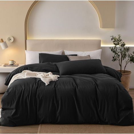 Bettwäsche Set 155x220cm Baumwolle Anthrazit 3-teilig mit Reißverschluss