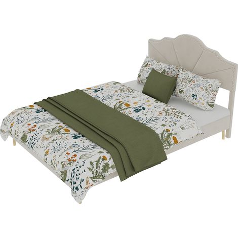 Lit rembourré moderne minimaliste, tête de lit confortable et douce, 160200CM, beige, meuble de chambre multifonction, cadre de lit bas sans vérin à gaz, matelas non inclus. (1/5)