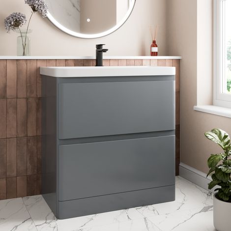 Grey Bathroom Furniture Vanity Unit Basin Storage Cabinet Cupboard 800mm