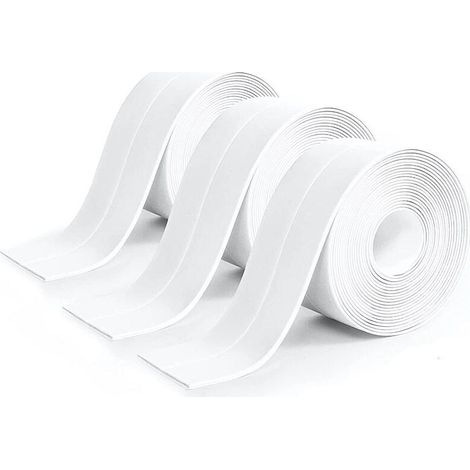 3 Pièces Rouleau Joint Blanc Salle De Bain, Ruban Adhésif Blanc Cuisine Ruban D'Étanchéité, Anti-Fuite Adapté À De Salle De Bains, Toilettes,Nombreuses Occasions (320 3,8Cm) (1/5)