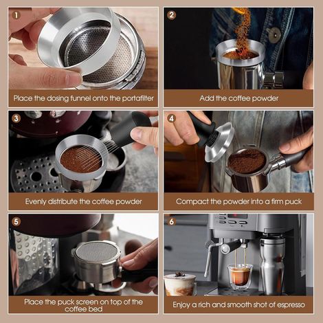 Ortviai Tasseur Café 58 mm + Distributeur Aiguille + Anneau Doseur Magnétique + Base en Silicone pour Machine à Café (1/4)