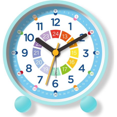 Réveil silencieux pour enfants, sans tic-tac, réveil éducatif avec veilleuse, affichage numérique et analogique (bleu) (1/5)