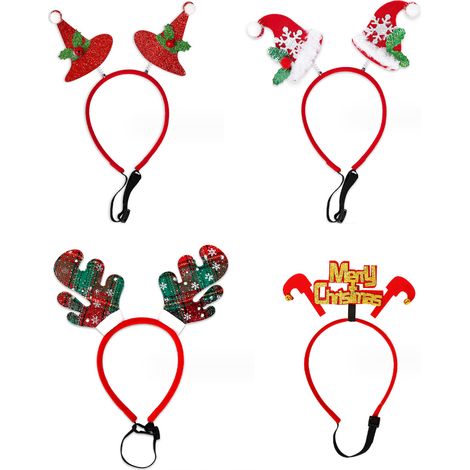 Lot de 4 bandeaux de Noël pour chiens, motif sapin, bois de cerf et flocon de neige. Accessoires de déguisement pour chiens, idéal pour les fêtes de Noël.