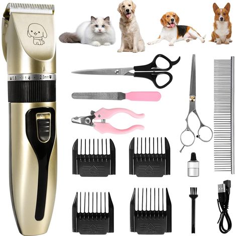 13-teiliges Hundehaarschneidemaschinen-Set, Keramikklinge, geräuscharm, USB-aufladbar, Katzenhaarschneidemaschinen-Set (1/5)
