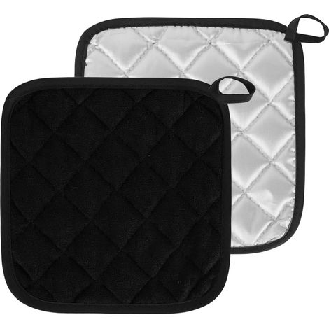 Set di presine in cotone per pentole, forni e cucine resistenti al calore, lavabili, grandi, 2 pezzi (Nero) (1/5)