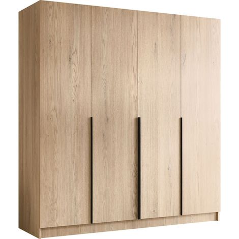 Armario Closico Navor I, Luminoso madera + Negro, 215x200x58cm, Puertas de armario: Con bisagras, Número de estantes: 0