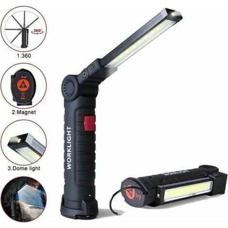 Lampe travail LED rechargeable 800 lumens - Nosheir - Base magnétique, 5 modes - Garage/camping/urgence (1/4)