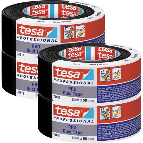 Nastro adesivo TESA per riparazioni in tessuto impermeabile, 50 m x 50 mm, nero, confezione da 4 pezzi